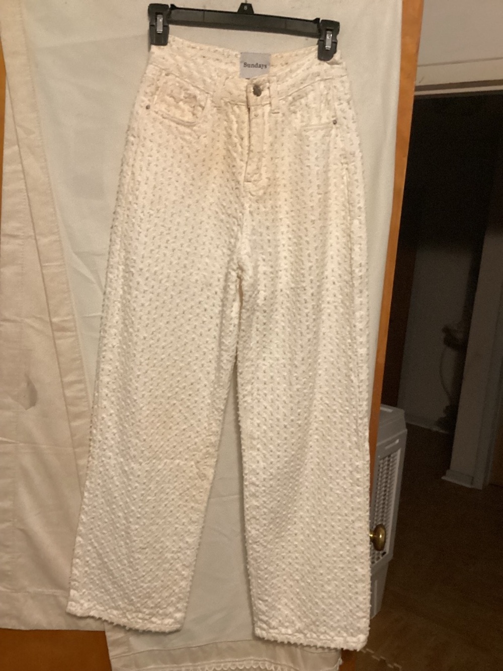 SUNDAYS  textured with fuzzy pattern wide leg straight pants  SZ S